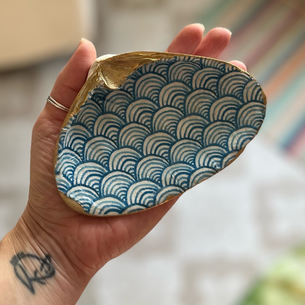 Blue and Gold Shell Trinket Dish